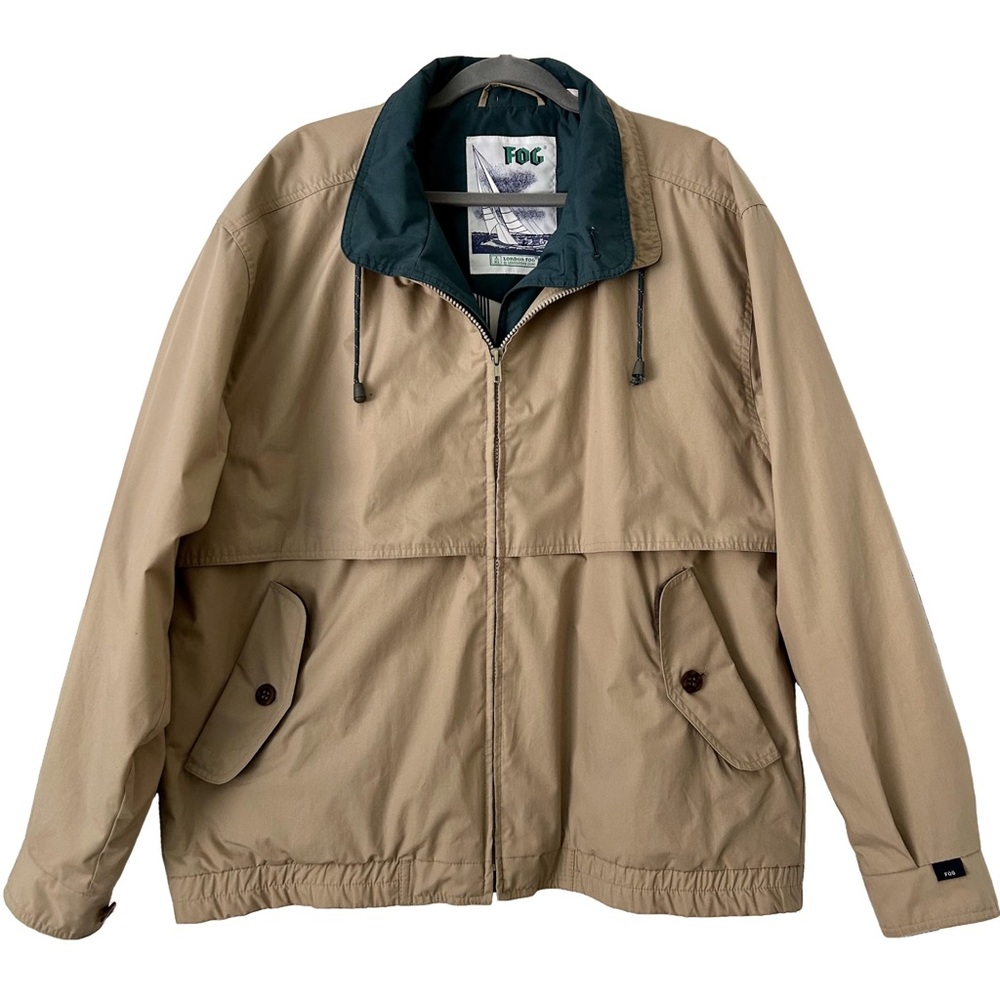 London Fog Vintage Men’s Tan Long Sleeve Full Zip Windbreaker Jacket Large Long